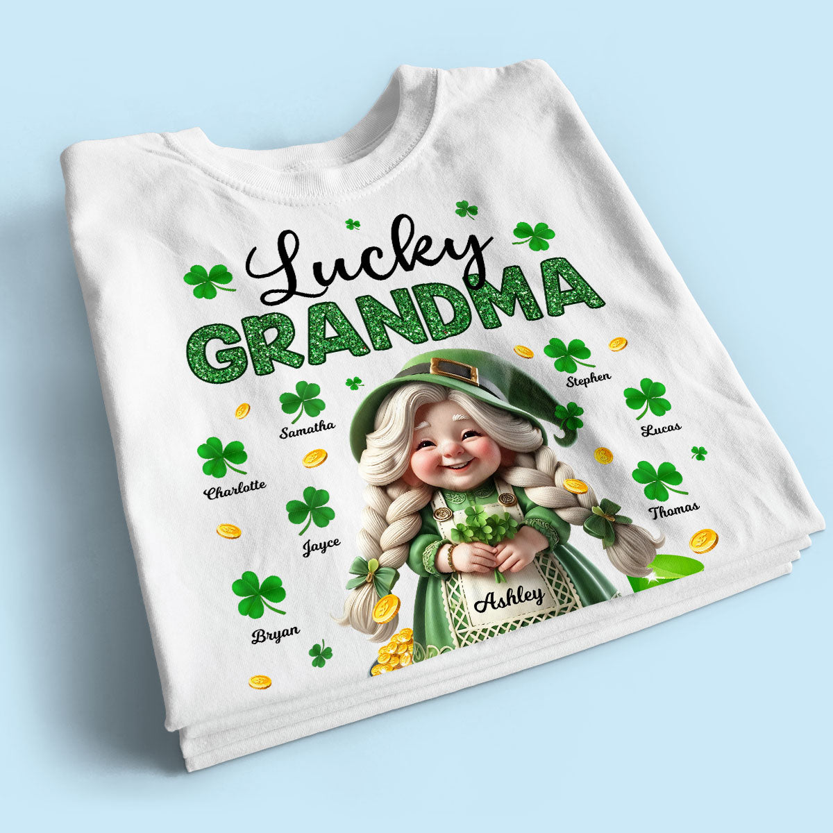 St. Patrick's Day Gnome Lucky Grandma Personalized Shirt