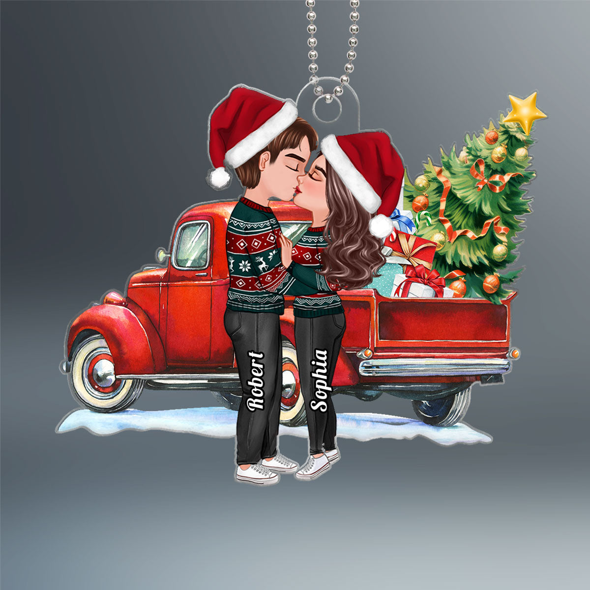 Christmas Truck Doll Couple Kissing Personalized Acrylic Ornament