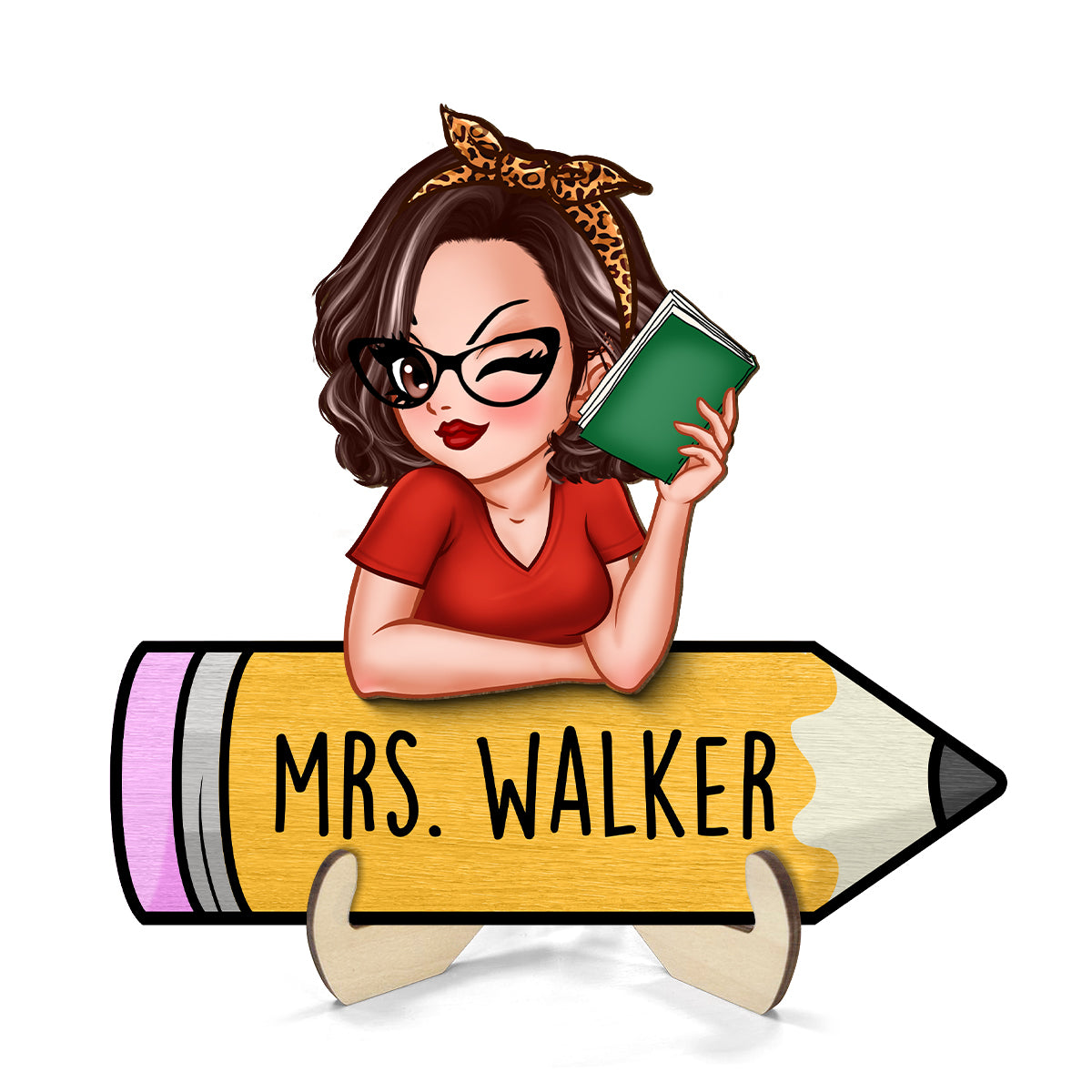 Doll Teacher Reading Books Personalized 2-Layer Wooden Plaque, Back To School Gift For Teacher, Teacher Appreciation Gift