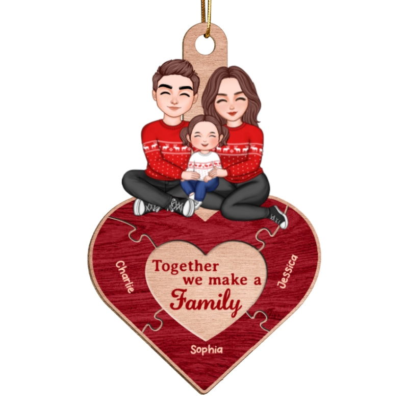 Together We Make A Family Red Heart Puzzle Personalized Wooden Ornament