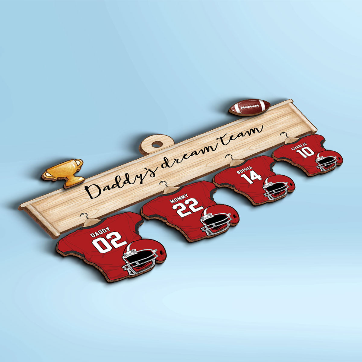 Football Jersey Team Family Personalized 2-Layer Wooden Ornament