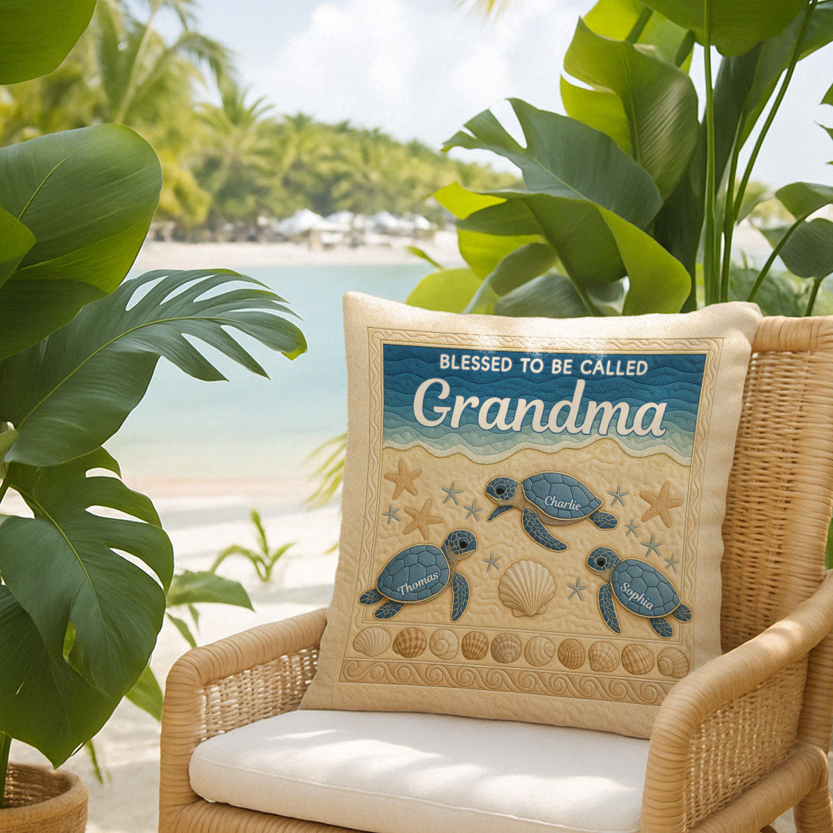 Blessed To Be Called Grandma 3D Effect Turtles Personalized Pillow, Heartfelt Gift For Grandma