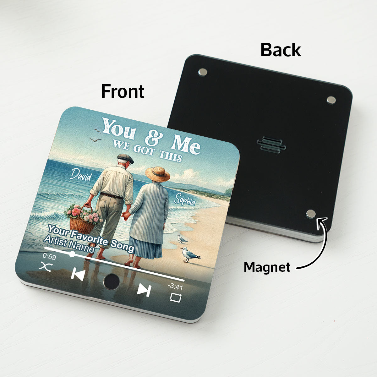 Old Couple Walking On Beach Favorite Song Personalized Music Fridge Magnet, Valentine's Gift For Her, Gift For Him