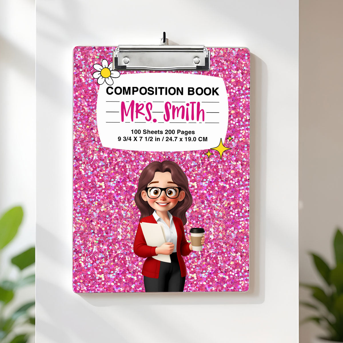 Teacher Galaxy Composition Book Pattern Personalized Acrylic Clipboard, Gift For Teacher