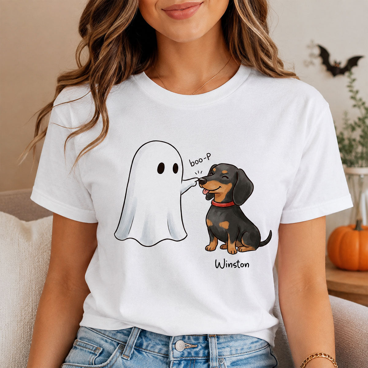 Halloween Dog Ghost - Personalized Shirt - Funny Ghost Booping Dog Tee, Gift for Dog Moms, Dog Dads