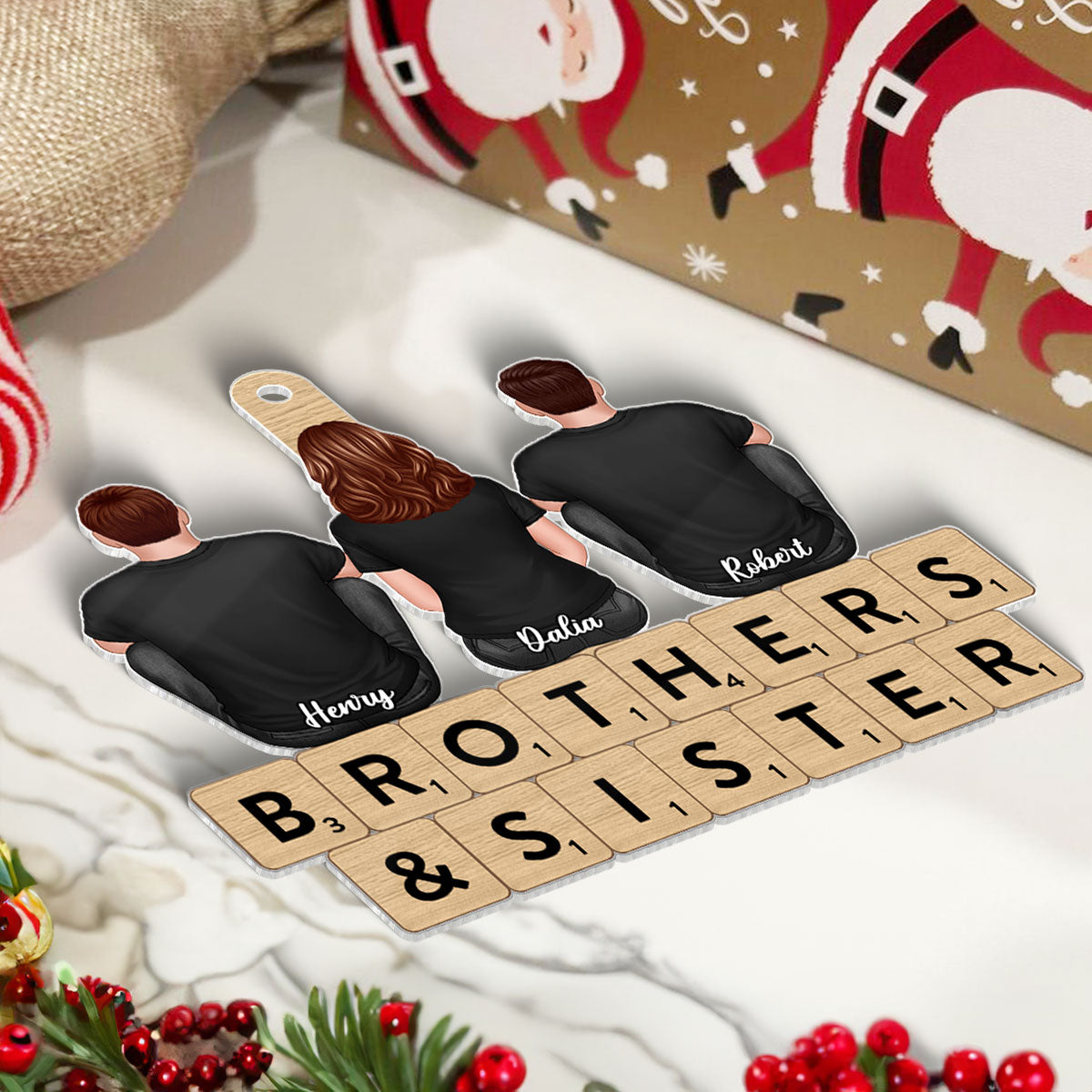 Brothers Sisters Siblings Sitting Back View Personalized Acrylic Ornament