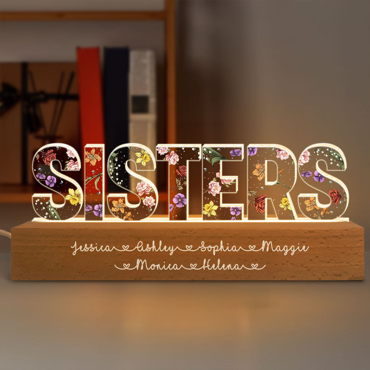 Sisters Birth Month Flower Personalized Acrylic LED Night Light, Birthday Christmas Gift For Sisters
