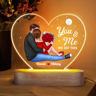 Couple Sitting Together Since Personalized Heart Acrylic Plaque With LED Night Light