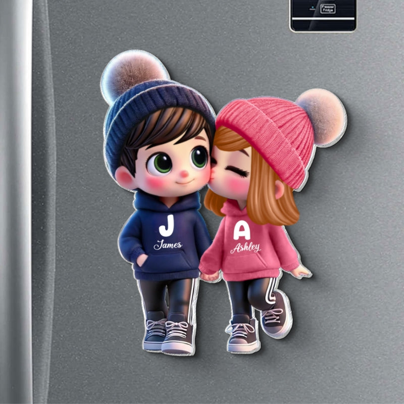 3D Effect Cute Cartoon Couple Walking Personalized Acrylic Fridge Magnet,  Gift for him, Gift For Her