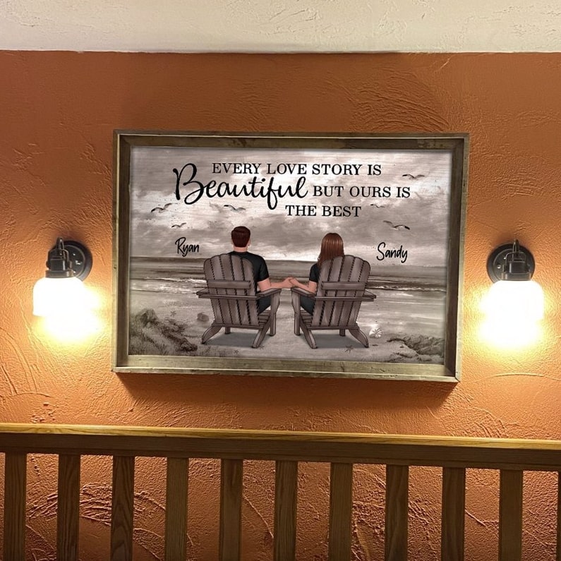 Couple Beach Landscape Retro Vintage - Personalized Poster - Anniversary Gift For Couple, For Dad Mom