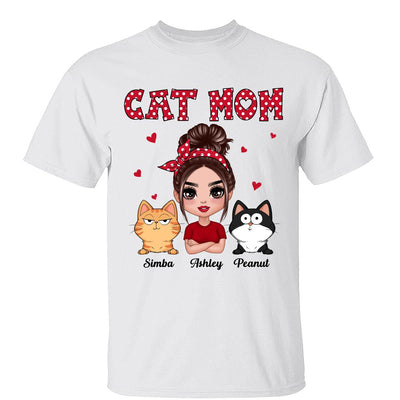 Polka Dot Pattern Doll Cat Mom Funny Cat Expressions Personalized Shirt