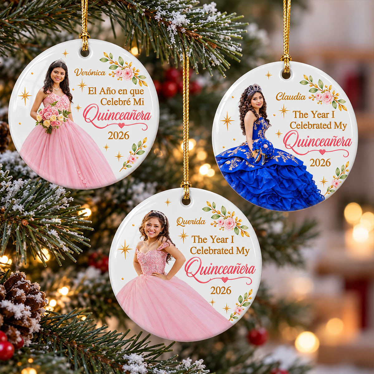 The Year I Celebrated My Quinceañera Custom Photo Upload - Personalized Ceramic Ornament - Hispanic Latina Quinceañera Keepsake