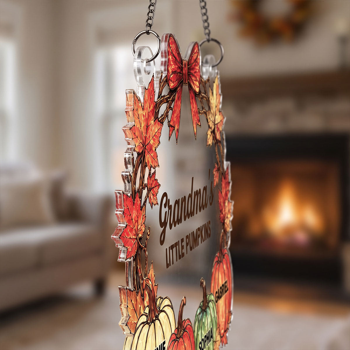 Grandma Little Pumpkins - Personalized Suncatcher - Fall Season Decoration