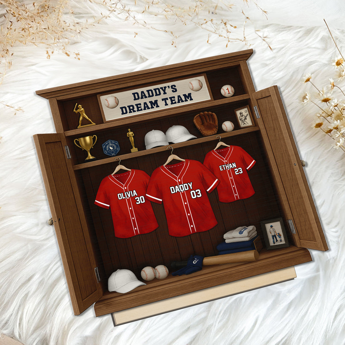 Daddy Dream Team Baseball Personalized Standing Wooden Plaque, Father's Day Gift For Dad, Gift for Husband