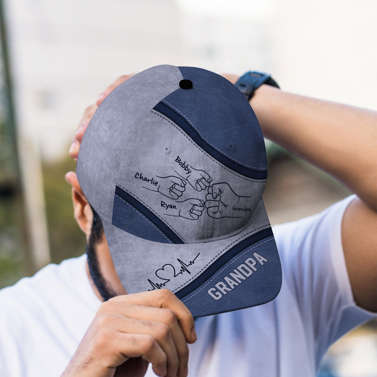 Grandpa's Team Fist Bump Personalized Classic Cap, Anniversary Gift For Grandpa, For Husband