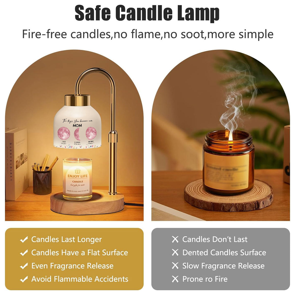 The Days You Became Our Mom Grandma Custom Pink Moon Phase By Date - Personalized Candle Warmer Lamp