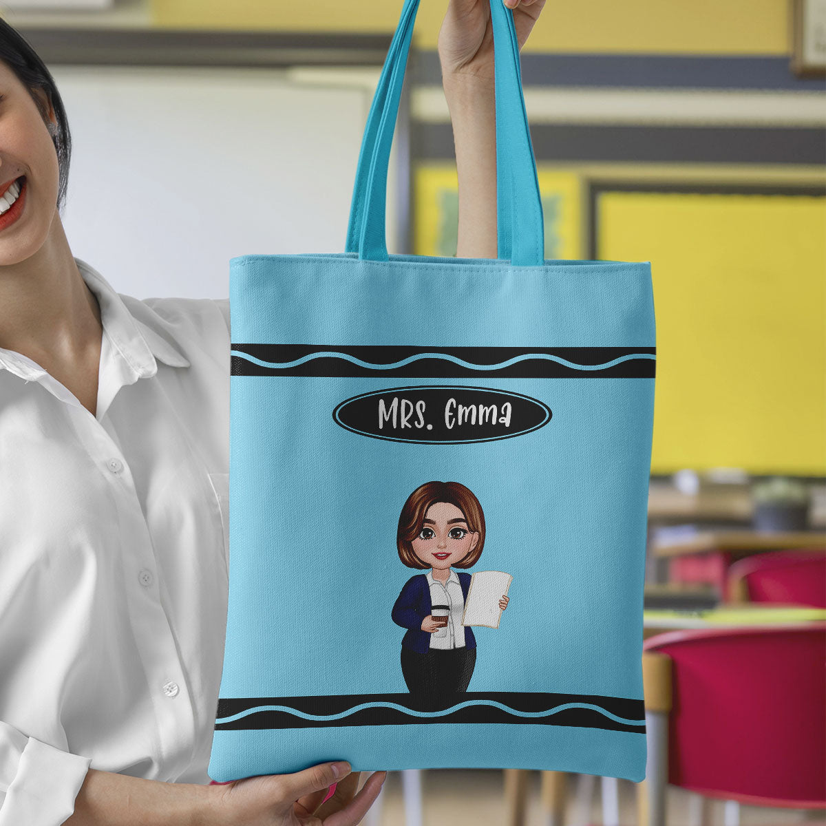 Teacher Crayon Personalized Tote Bag, Back To School Gift For Teacher