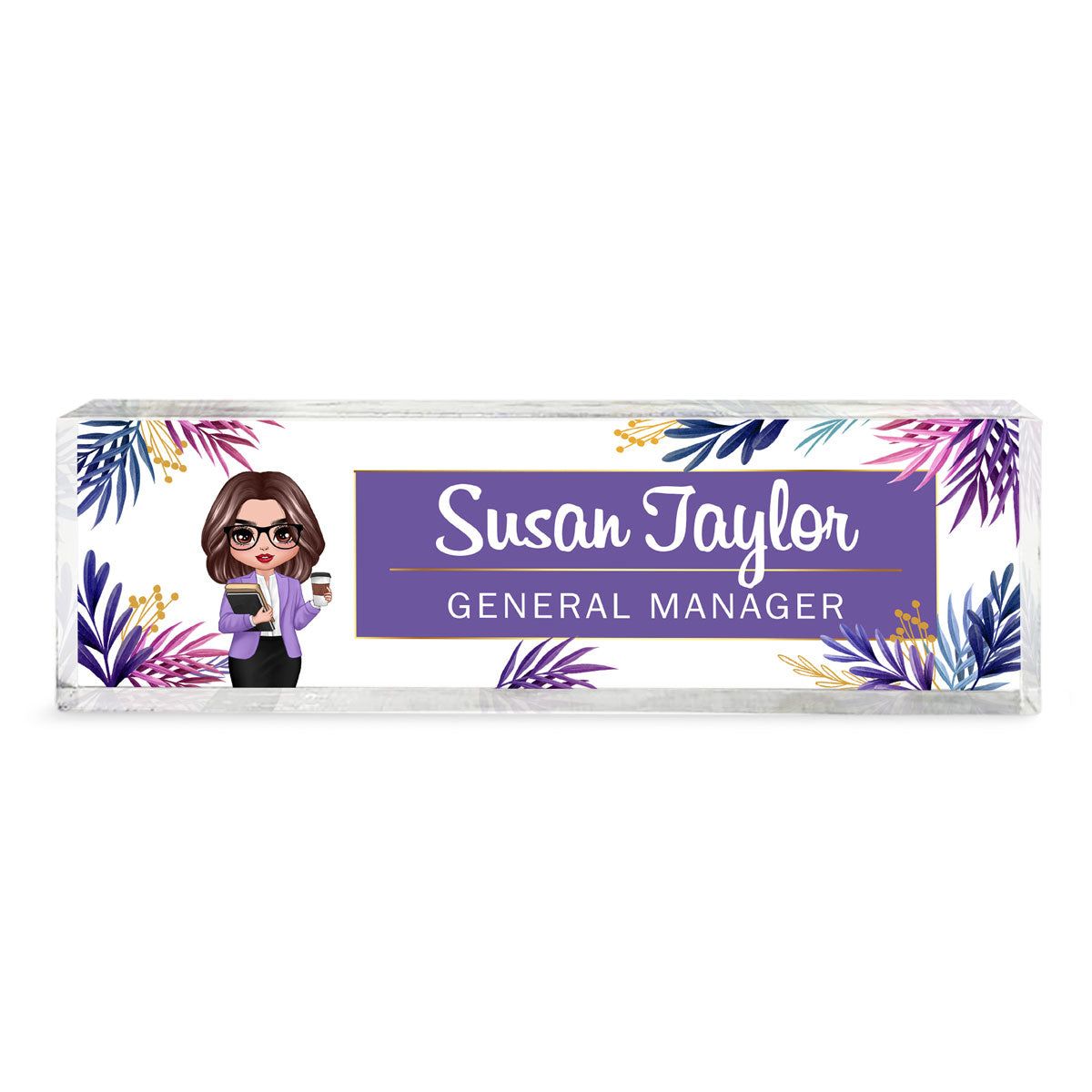 Tropical Woman Personalized Acrylic Desk Name Plate, Office Desk Decor, Gift For Colleagues, Coworkers, Boss