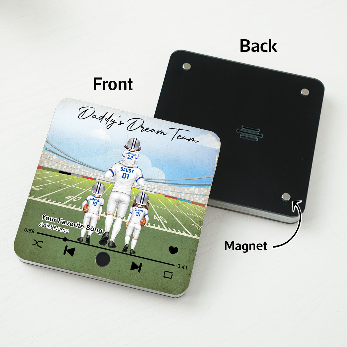 American Football Dad Dream Team Personalized Music Fridge Magnet, Birthday Father's Day Gift For Dad, For Grandpa, For Husband