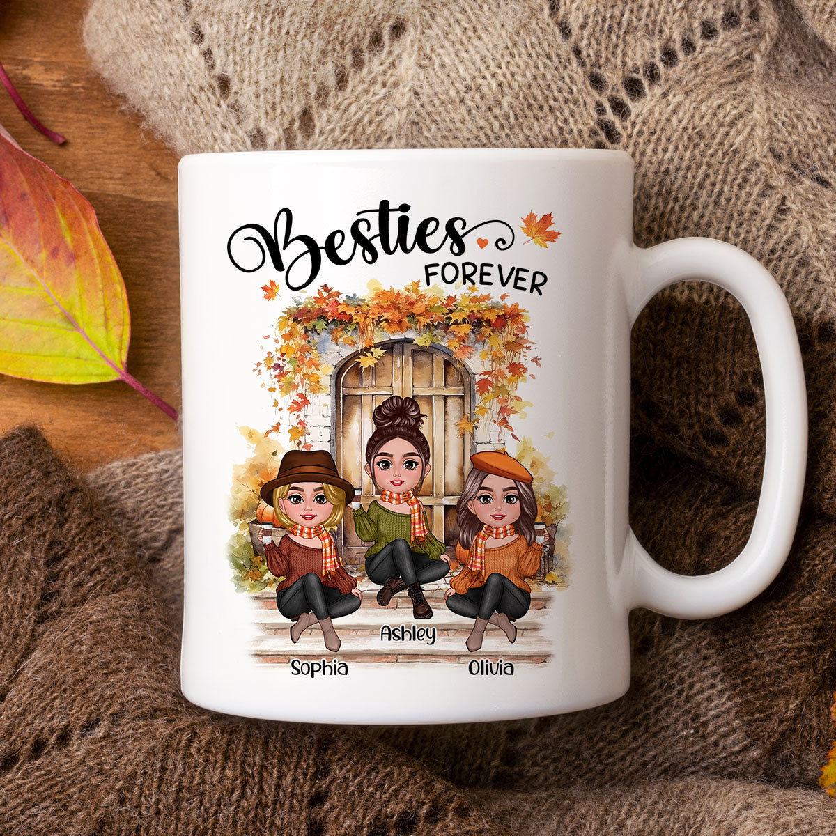 Fall Season Autumn Door Besties Sisters Personalized Mug