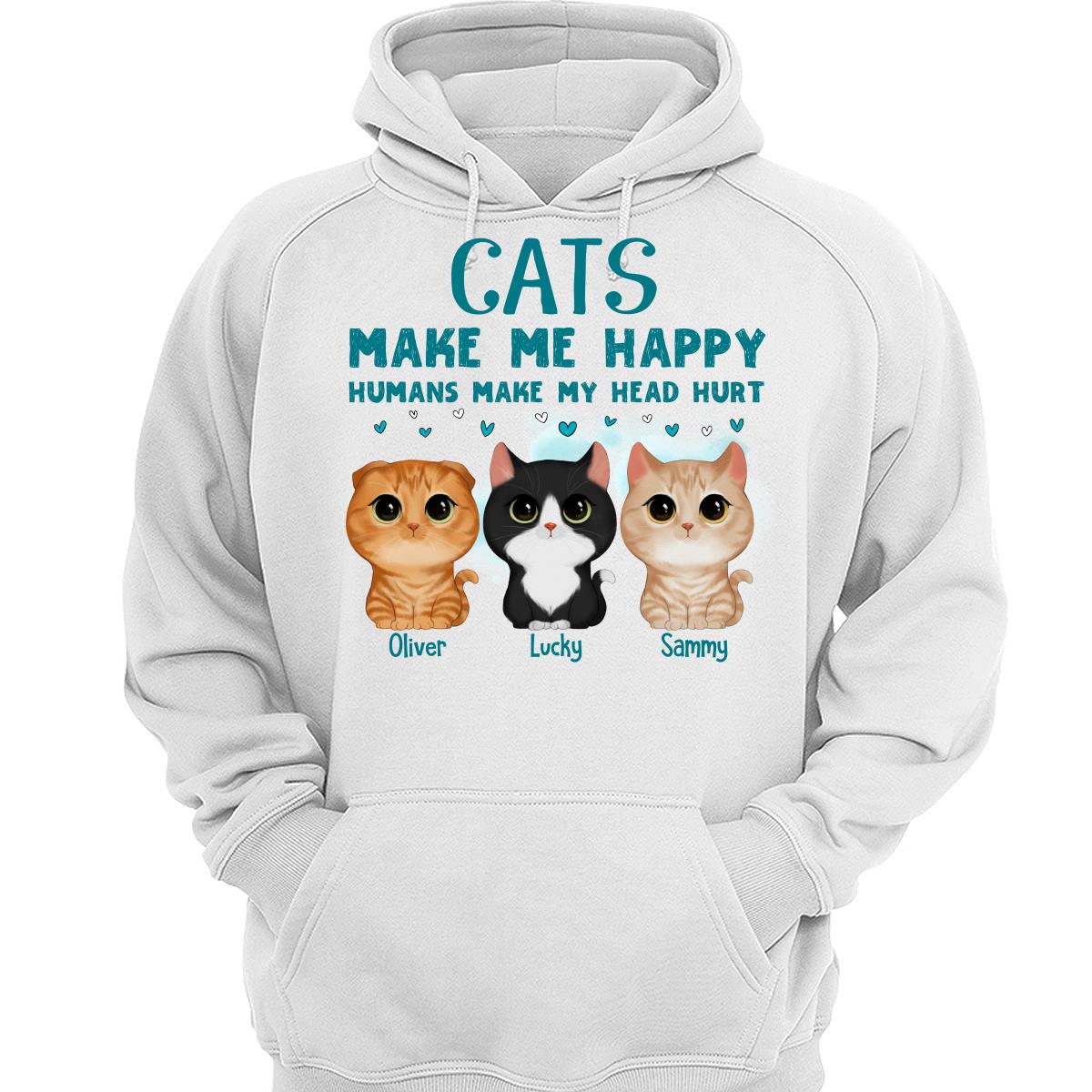Cats Make Me Happy Watercolor Cute Cats Personalized Shirt