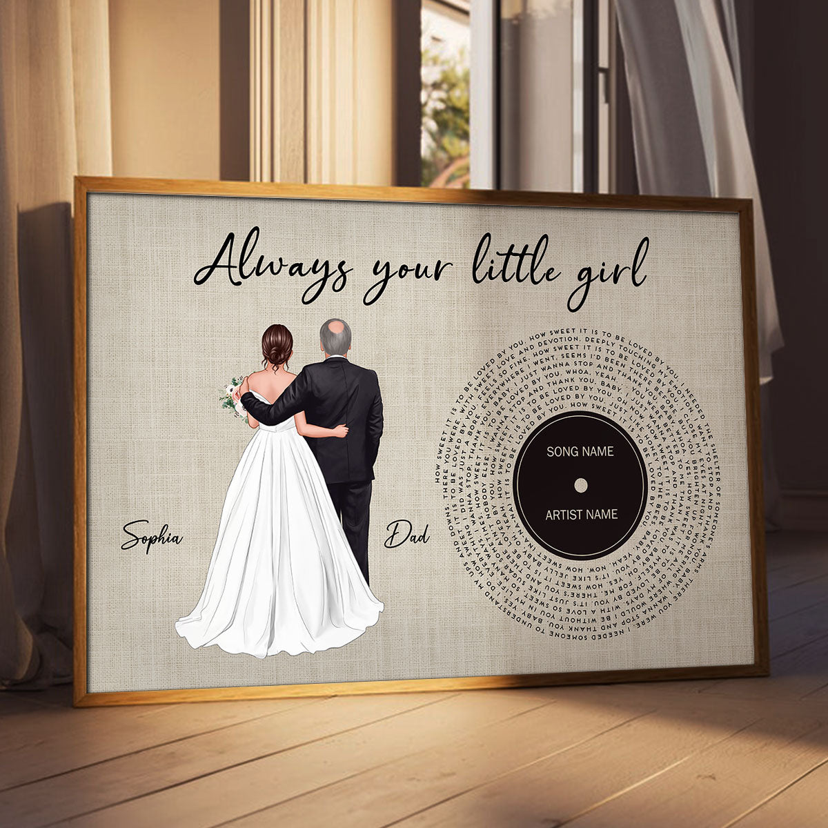 Father Daughter Dance Custom Vinyl Record Song Lyrics Personalized Poster, Gift For Father Of The Bride