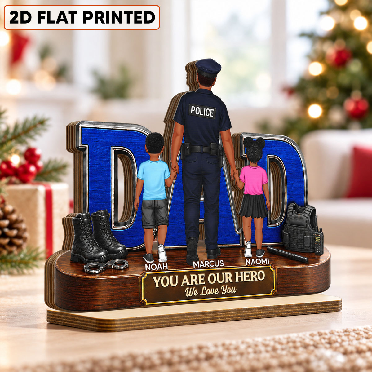 Proud Police Dad - Personalized 2-Layered Wooden Plaque - Christmas Gift For Police, Dad, Husband, Father