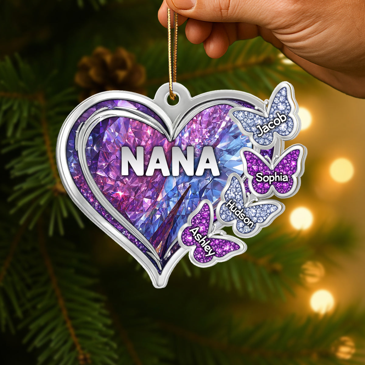 Grandma Butterfly with Grandkids Names 3D Crystal Effect - Personalized Acrylic Ornament - Christmas Gift for Grandma