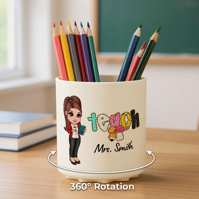 Teacher Coquette Style Personalized Rotating Pen Holder, Back To School Gift