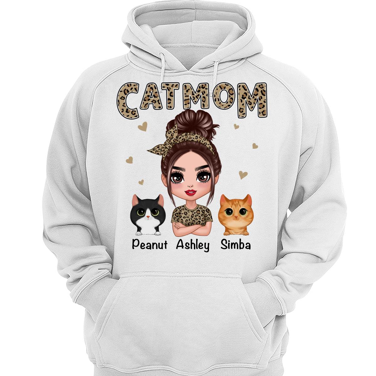 Leopard Shirt Doll Cat Mom With Peeking Watercolor Cute Cats Personalized Shirt