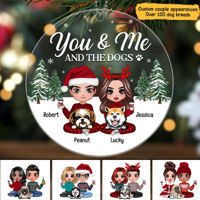 Couple Sitting With Dogs Personalized Christmas Acrylic Ornament