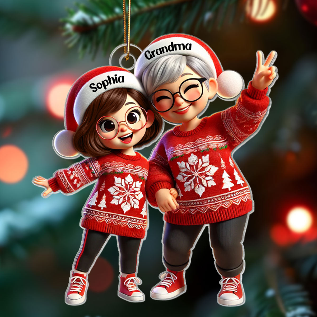 3D Effect Happy Christmas Grandma Grandkids Personalized Acrylic Ornament, Gift For Granddaughter, Christmas Gift