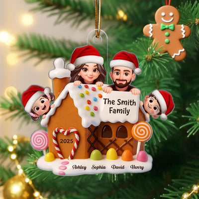 Gingerbread House Family Personalized Acrylic Ornament, Christmas Gift for Husband, Wife, Kid