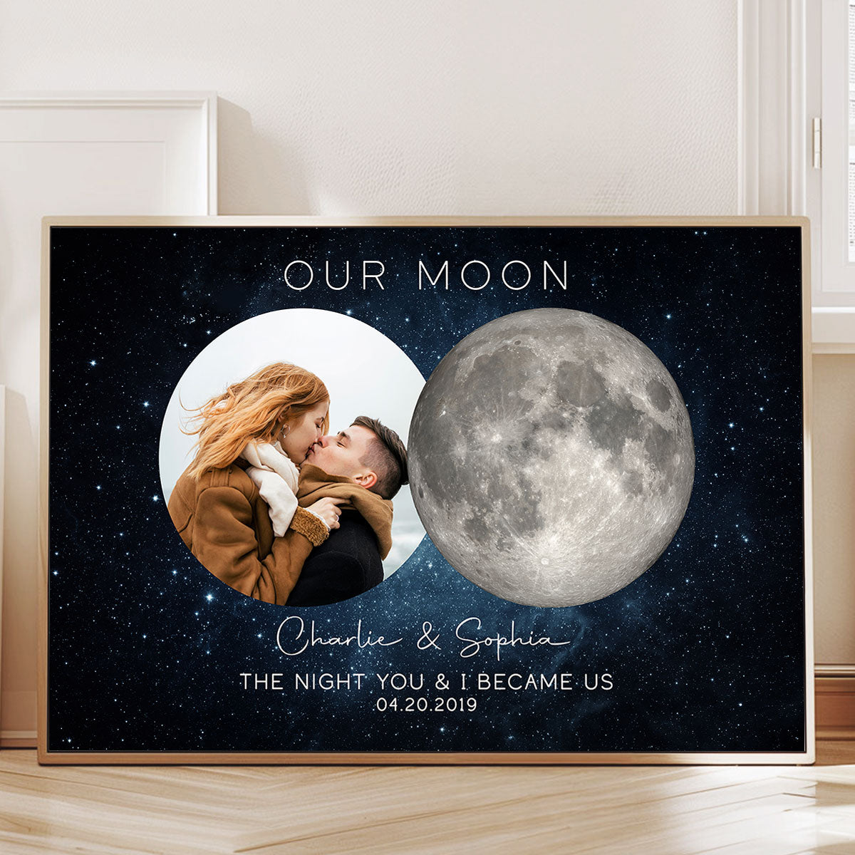 Our Moon Couple Custom Photo Moon Phase Art Anniversary Gift For Him, Gift For Her Wedding Gift Personalized Poster