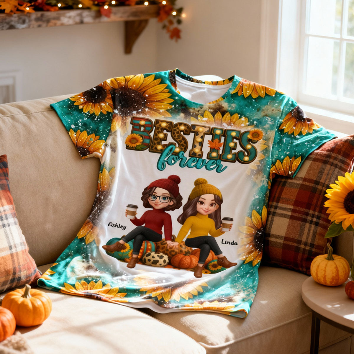 Fall Season Besties Trouble Together Western Pattern - Personalized Shirt - Gift For Best Friends