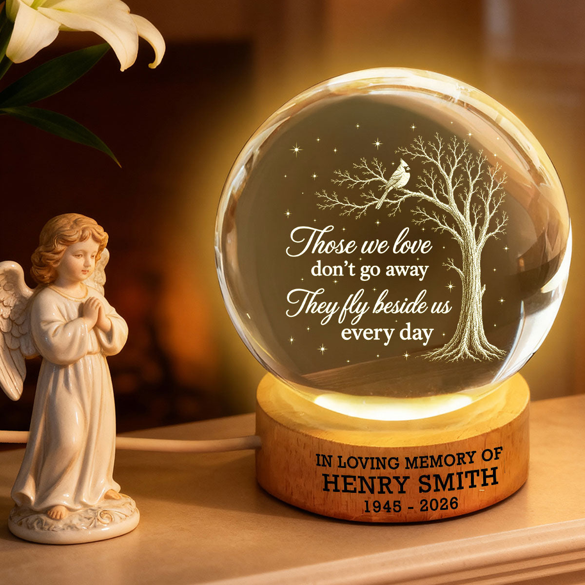 Those We Love Cardinal Tree Memorial - Personalized Crystal Ball - Memorial Gift, Sympathy Gift For Loss Of Loved One