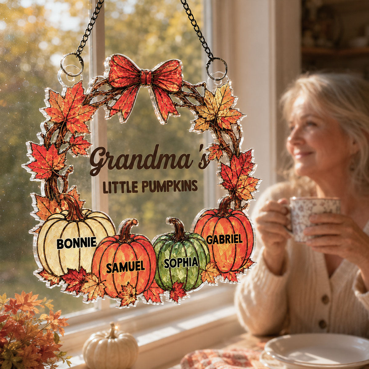 Grandma Little Pumpkins - Personalized Suncatcher - Fall Season Decoration