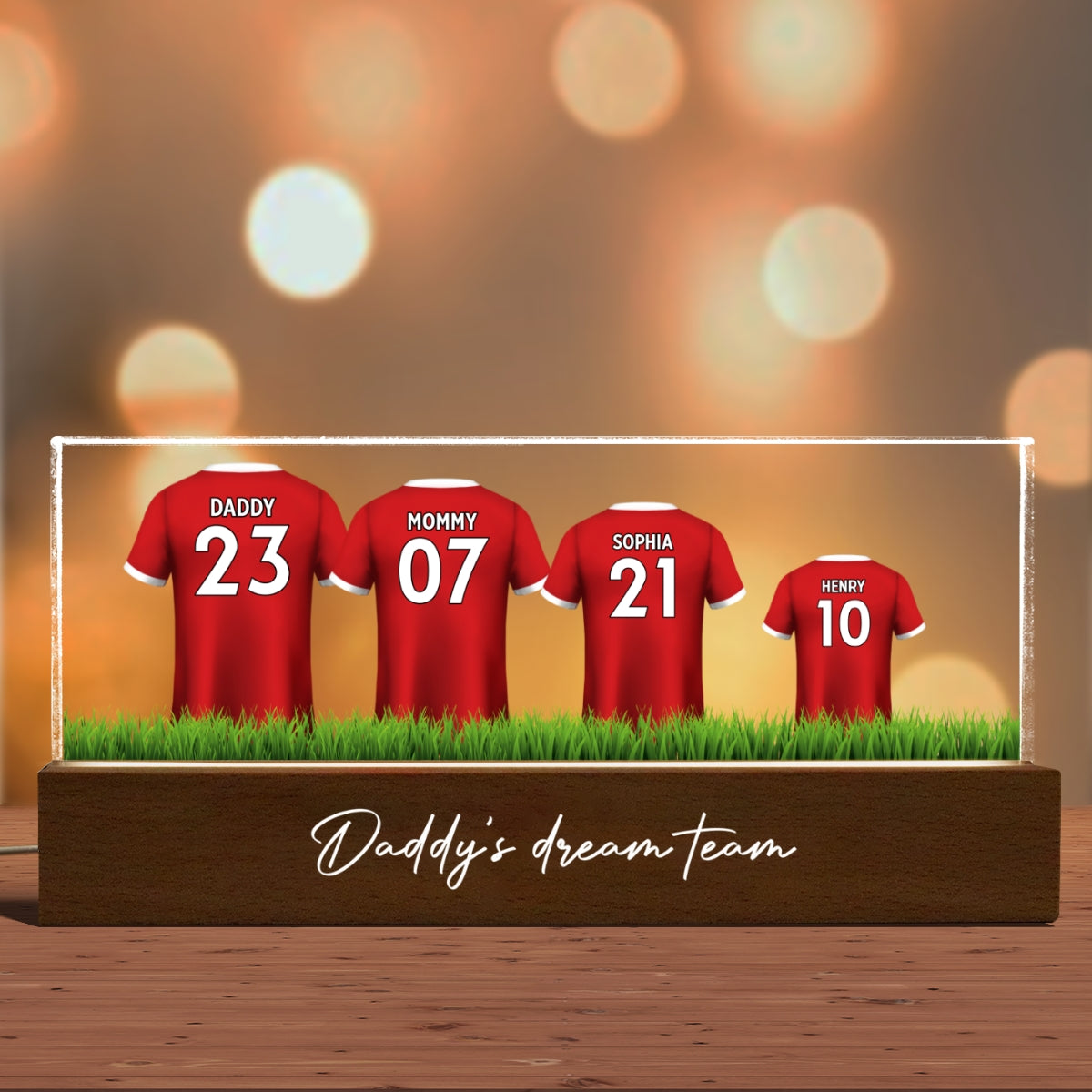 Daddy's Team Soccer Shirt Personalized Acrylic Block LED Night Light