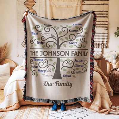 Family Tree Grandma Grandpa Grandparents Gift Home Decor Personalized Tapestry Woven Blanket