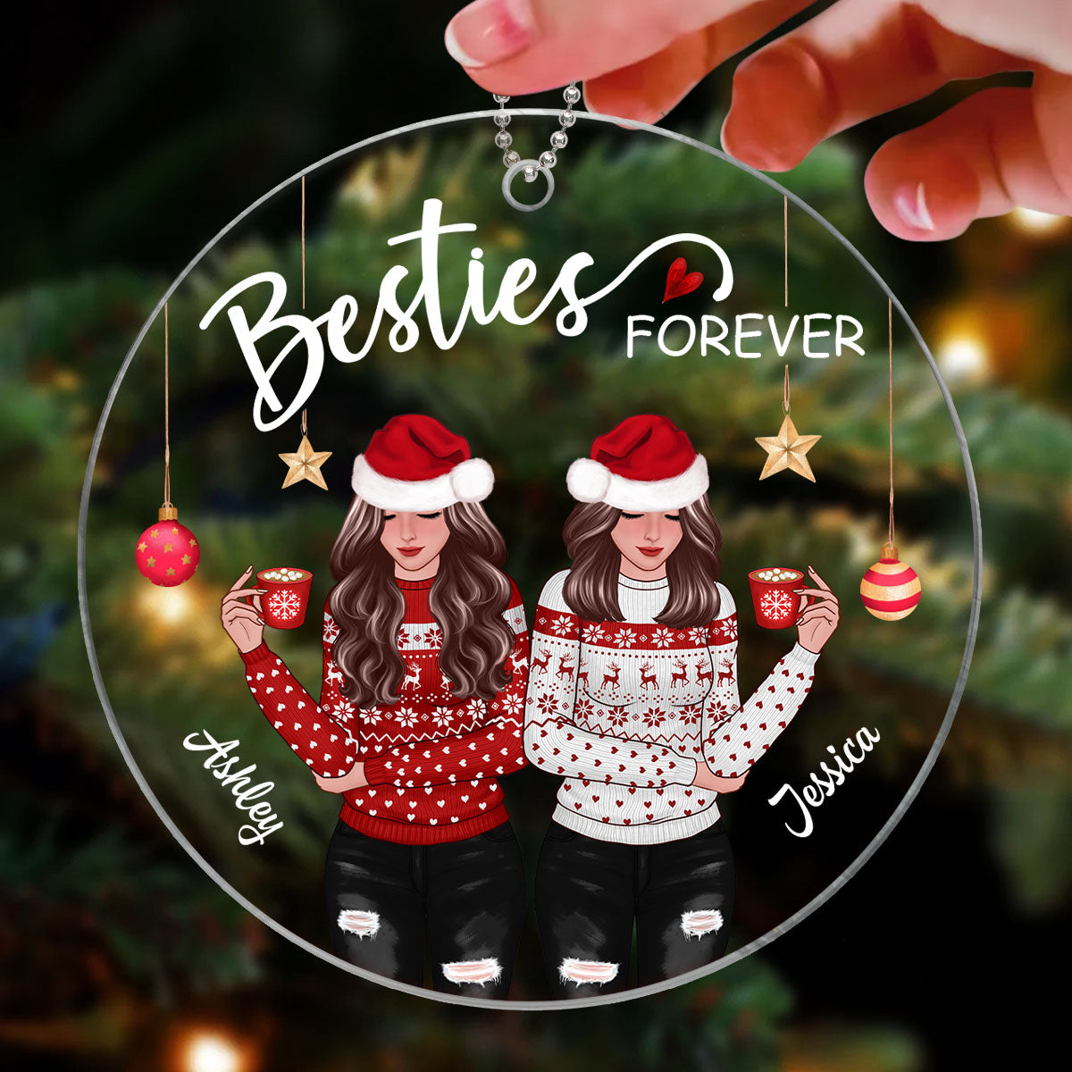 Front View Christmas Besties Personalized Acrylic Ornament