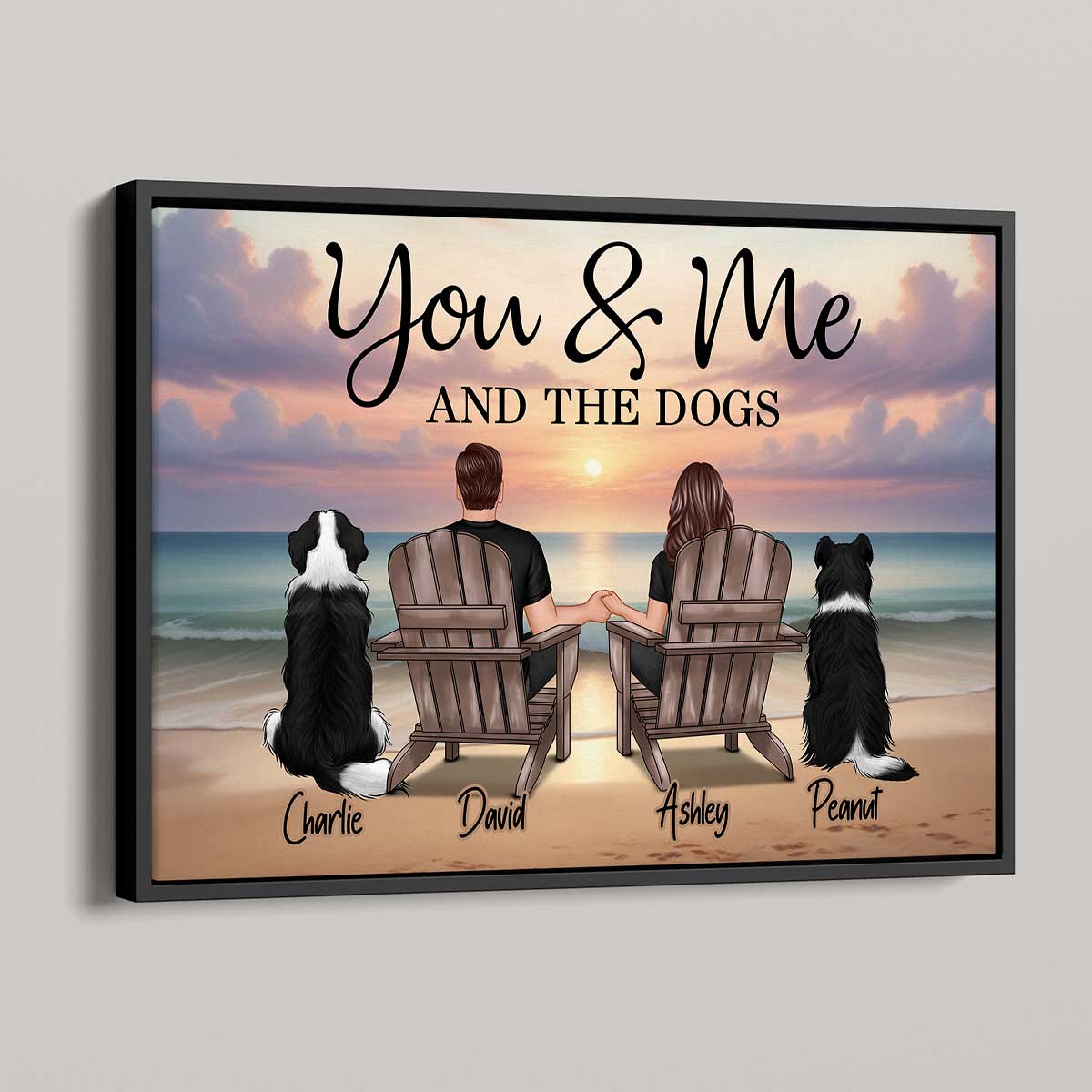 You Me And The Dogs Cats Beach Landscape - Personalized Poster - Gift for Him, Gift for Her