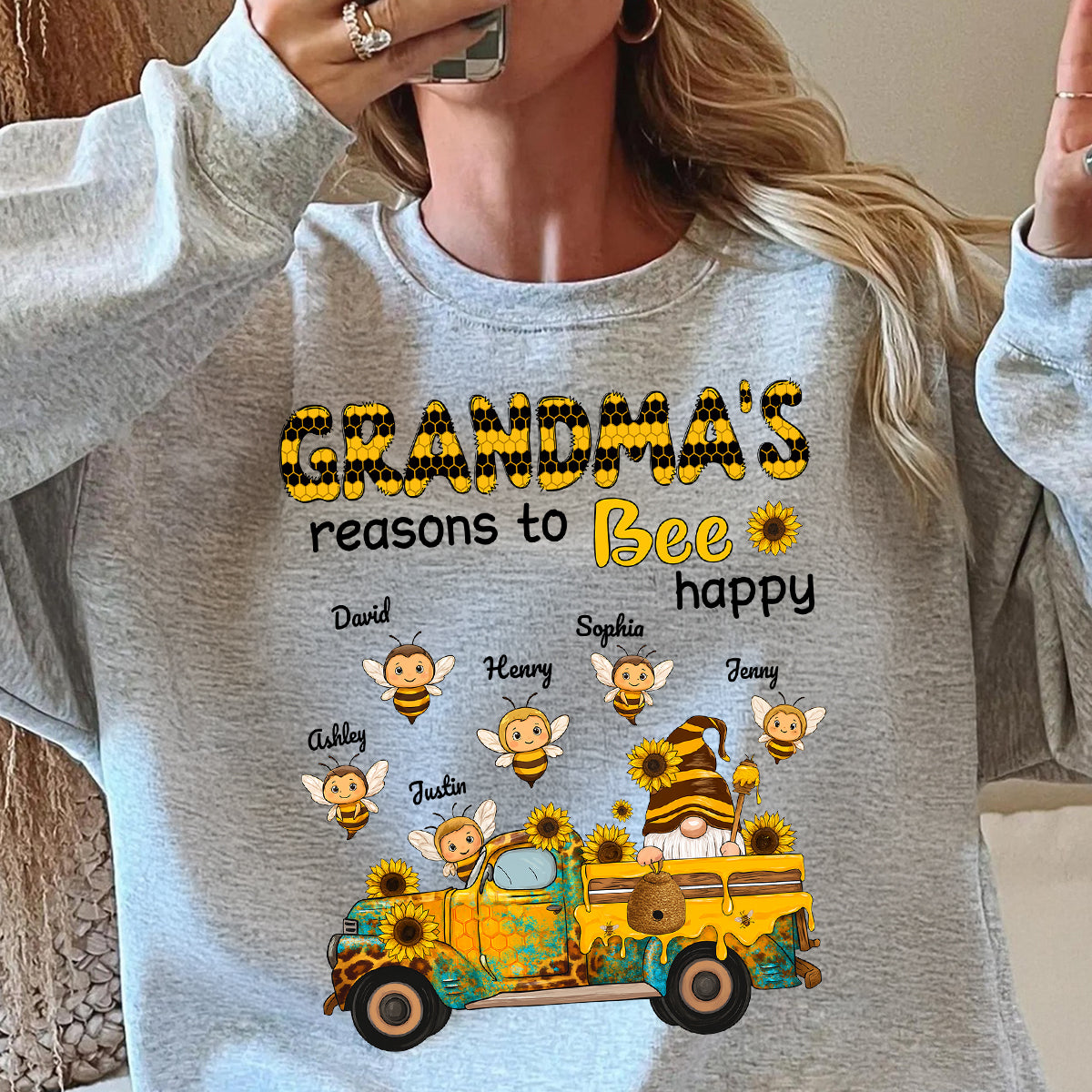 Gnome Grandma's Reasons to be Happy Personalized Sweatshirt, Cozy Fall Sweatshirt for Grandma