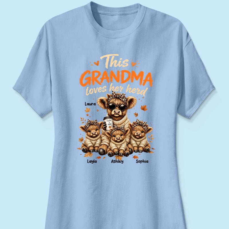 This Grandma Loves Her Herd Fall Season - Personalized Light Color Shirt - Cozy Autumn Tee for Grandma