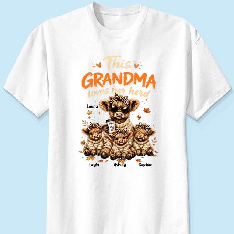 This Grandma Loves Her Herd Fall Season - Personalized Light Color Shirt - Cozy Autumn Tee for Grandma