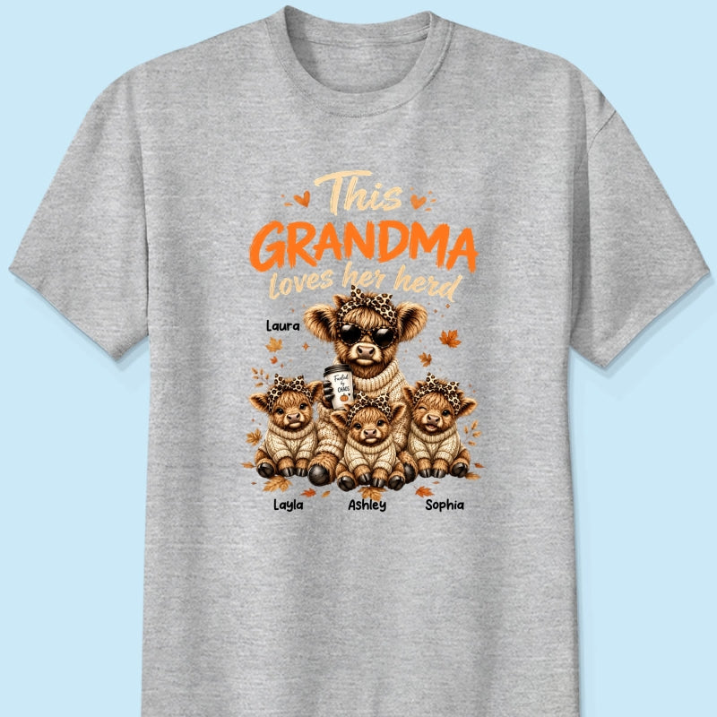 This Grandma Loves Her Herd Fall Season - Personalized Light Color Shirt - Cozy Autumn Tee for Grandma