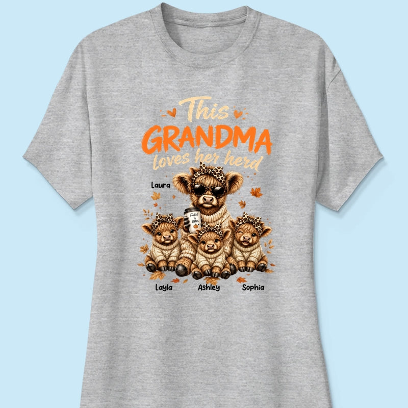 This Grandma Loves Her Herd Fall Season - Personalized Light Color Shirt - Cozy Autumn Tee for Grandma