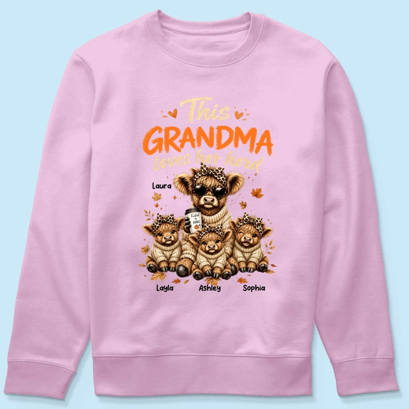 This Grandma Loves Her Herd Fall Season - Personalized Light Color Shirt - Cozy Autumn Tee for Grandma