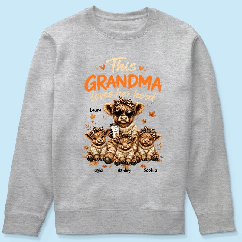 This Grandma Loves Her Herd Fall Season - Personalized Light Color Shirt - Cozy Autumn Tee for Grandma