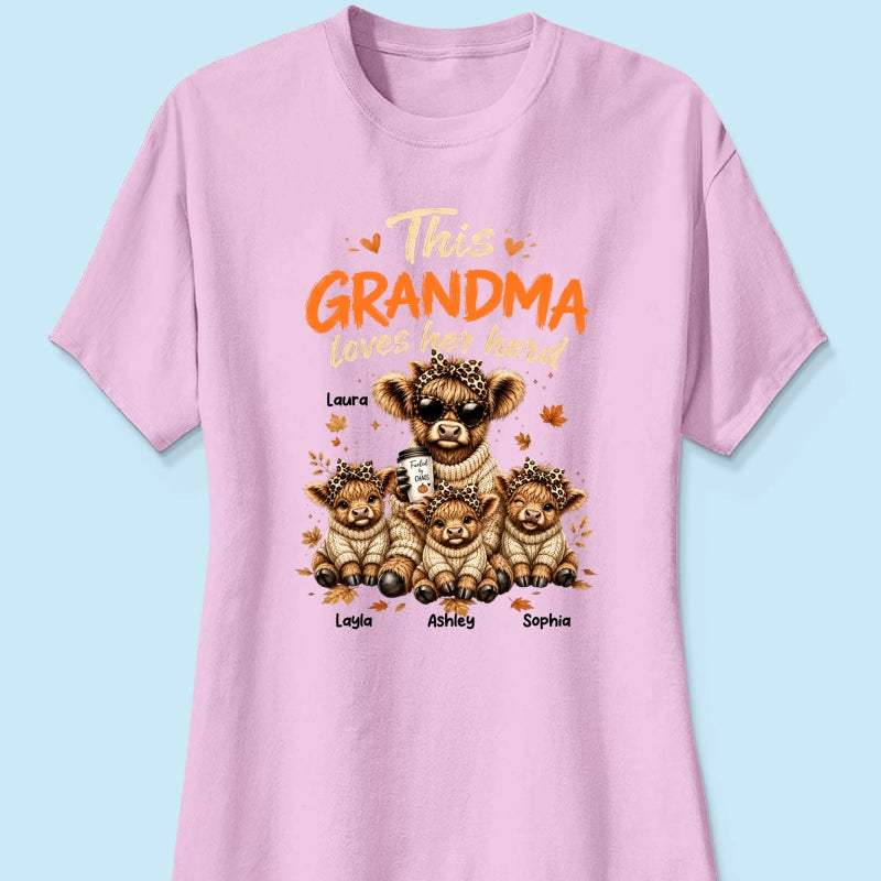 This Grandma Loves Her Herd Fall Season - Personalized Light Color Shirt - Cozy Autumn Tee for Grandma