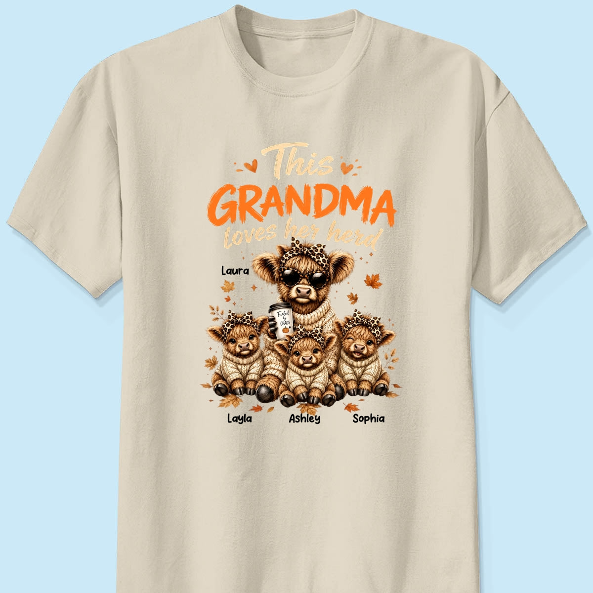 This Grandma Loves Her Herd Fall Season - Personalized Light Color Shirt - Cozy Autumn Tee for Grandma